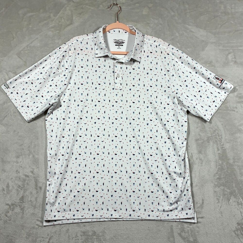 Straight Down Performance Polo Shirt XL White Cocktail Print Old Greenwood Golf